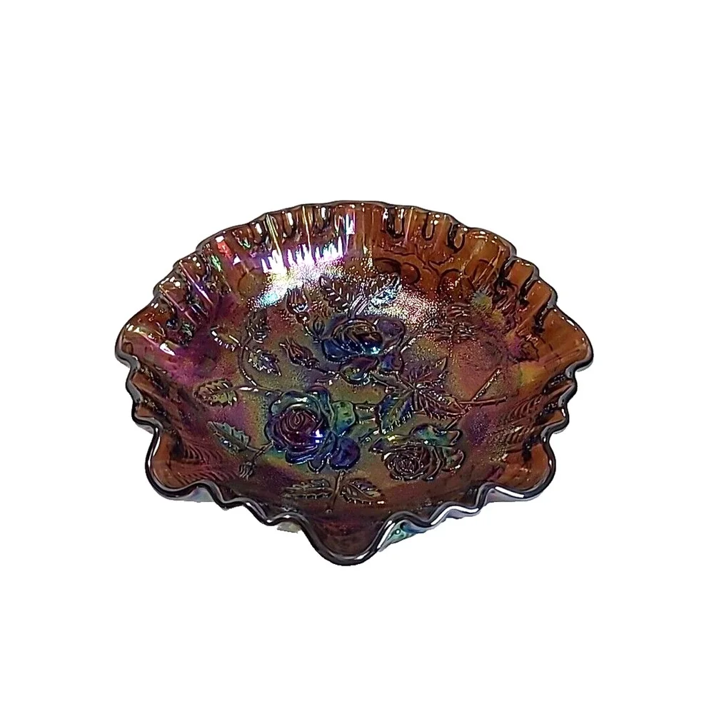 Imperial Glass Carnival Art‎ Lustre Rose Pattern 3-Toed Footed Candy Bowl